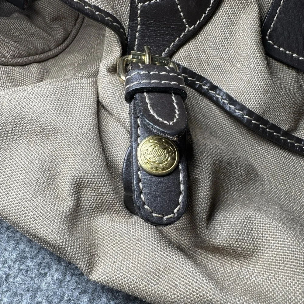 VTG Eddie Bauer Duffle Bag Canvas Leather Trim Ford Travel Utility Weekender